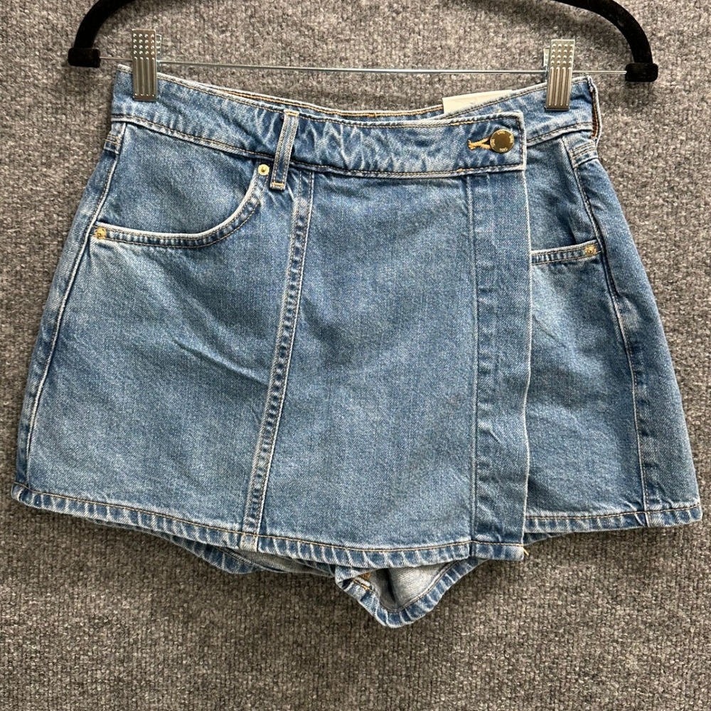 Zara NEW Women Blue Denim Wrap Front Skort High Waisted Size XS Medium Wash